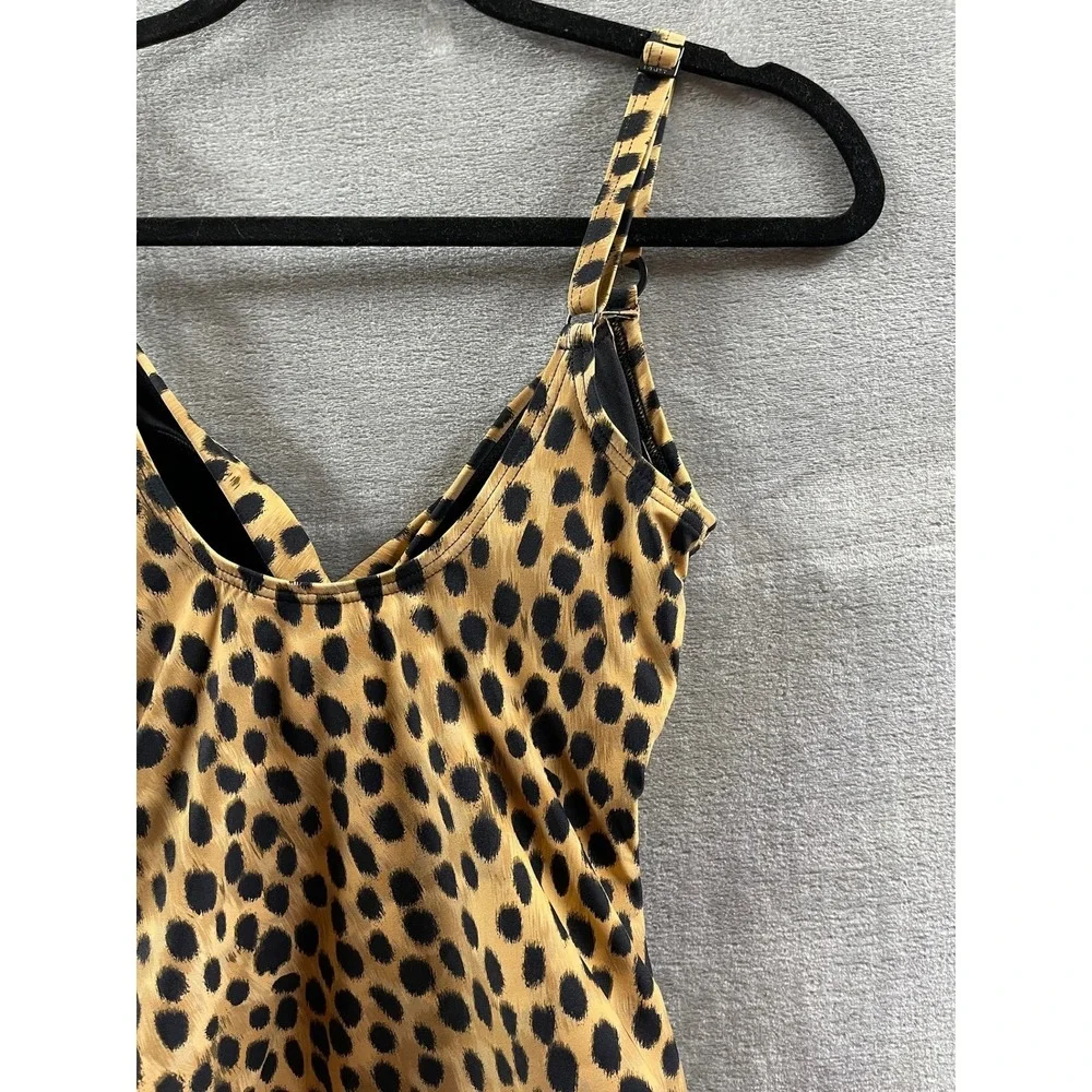 DKNY Womens Leopard Print Tankini Top‎ Brown Black Ruched Swimwear Sz S $60
